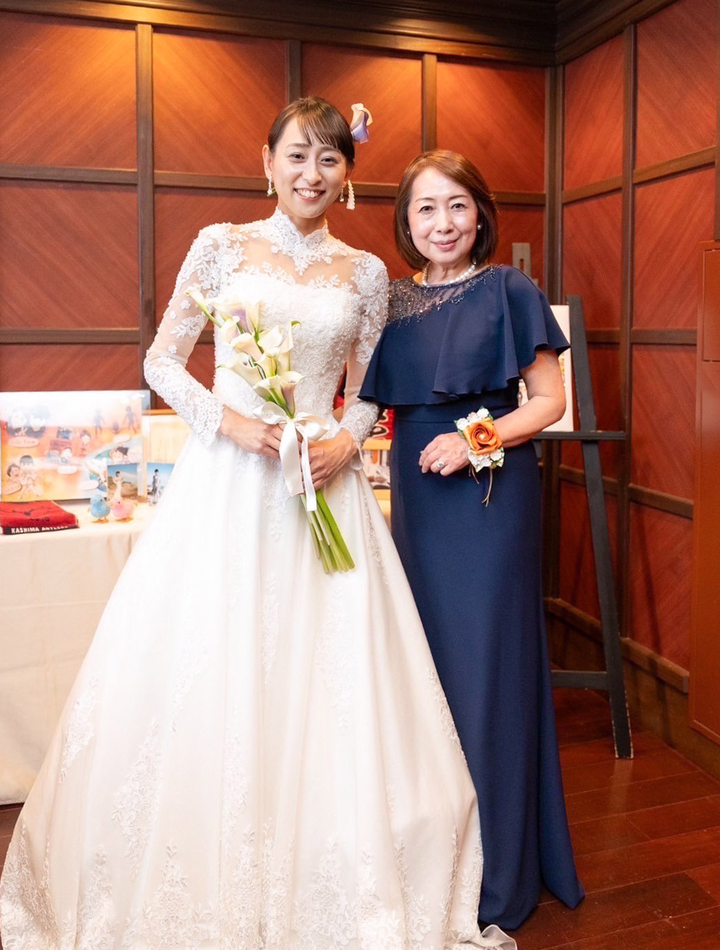 実際の結婚式 母親 フォーマルドレスL107ネイビー